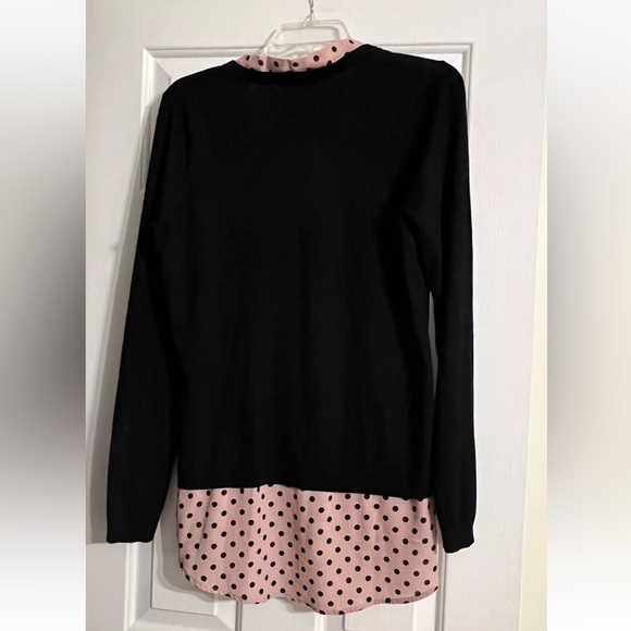 Adrianna Papell Sweater Top Women’s Medium Pink Black Polka Dot Knit Career Top - Picture 3 of 13